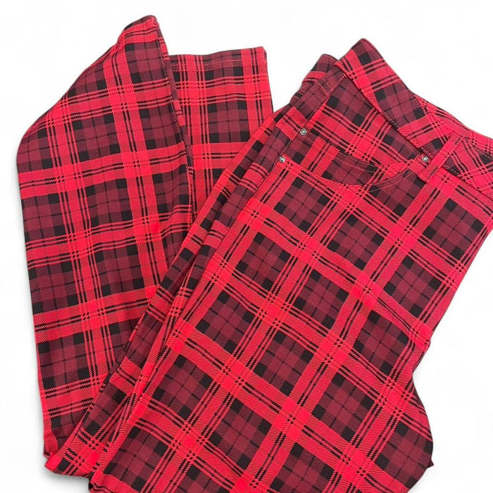Redblack plaid pants with adjustable