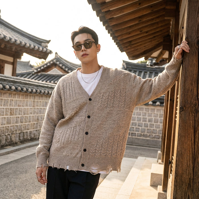 Pull col V détendu couleur abricot - Koreanxwear