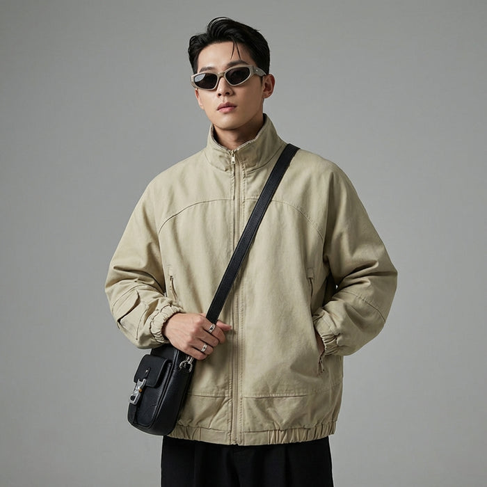 Veste homme col montant rétro beige - Koreanxwear - Taille M