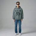 Sweat à capuche imprimé rétro gris vert pour homme - Koreanxwear - Taille M