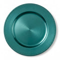 Aqua Blue Charger plate with a beaded rim on a white background