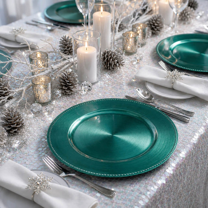 Aqua Blue Charger plate on a winter wonderland table