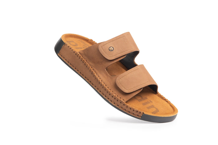 Riviera: Camel Nubuck Strapless Sandal