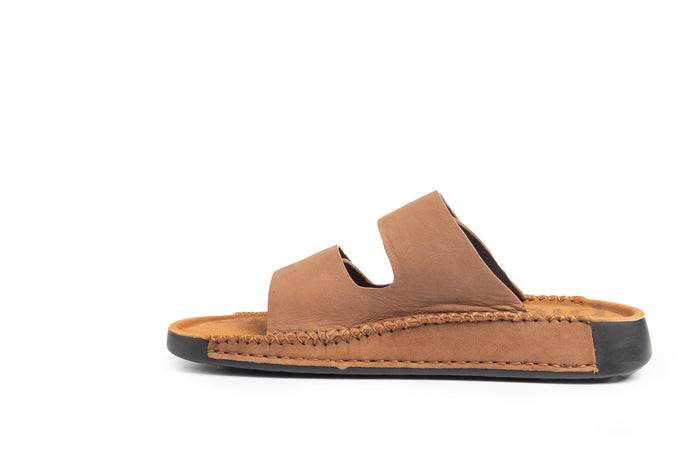 Riviera: Camel Nubuck Strapless Sandal