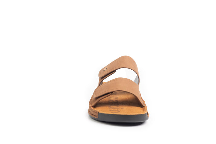Riviera: Camel Nubuck Strapless Sandal