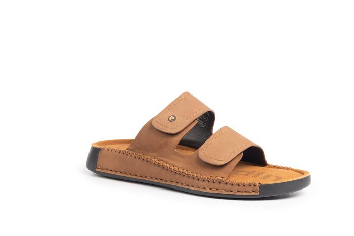 Riviera: Camel Nubuck Strapless Sandal