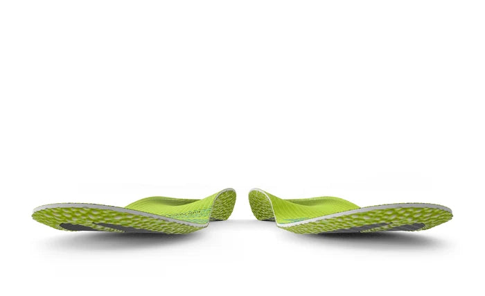 A pair Superfeet's Run Pacer Elite insoles facing towards the viewer against a white background.