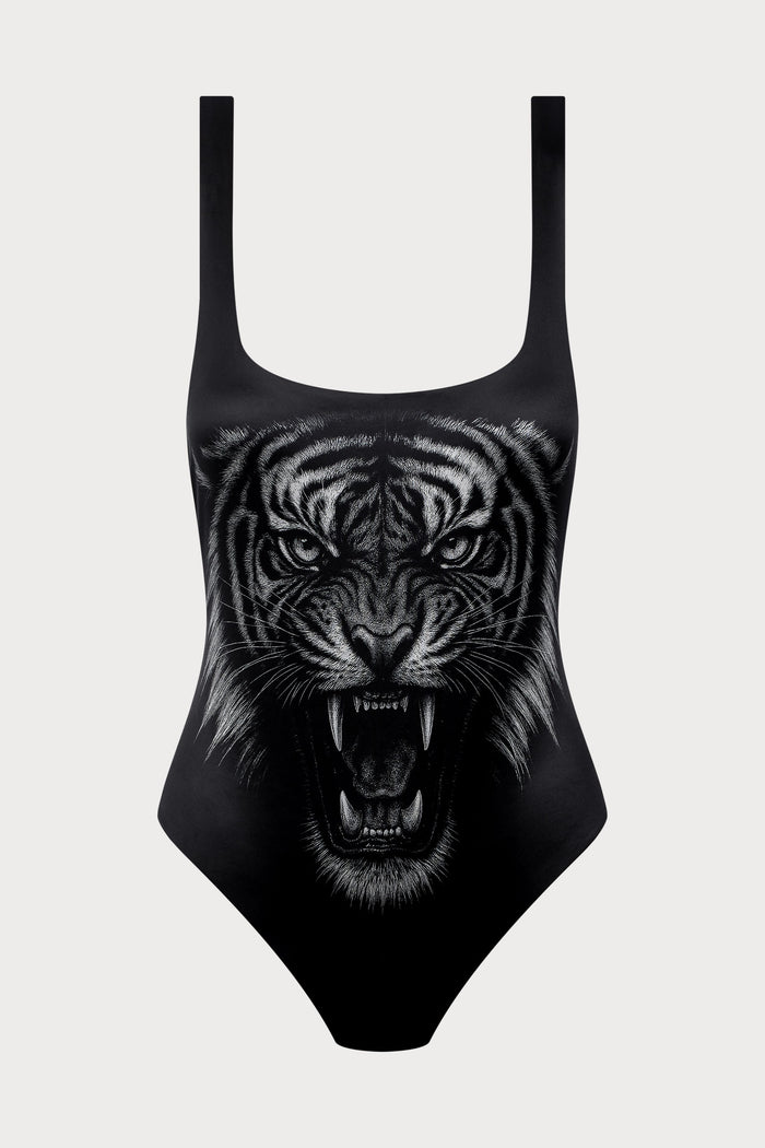 Maison Close Safari - Tiger Print Swimsuit in Black