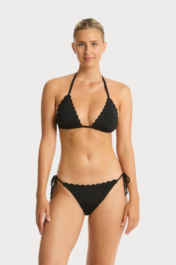 Scalloped Triangle Bikini Top Black, Size XS (UK 8)