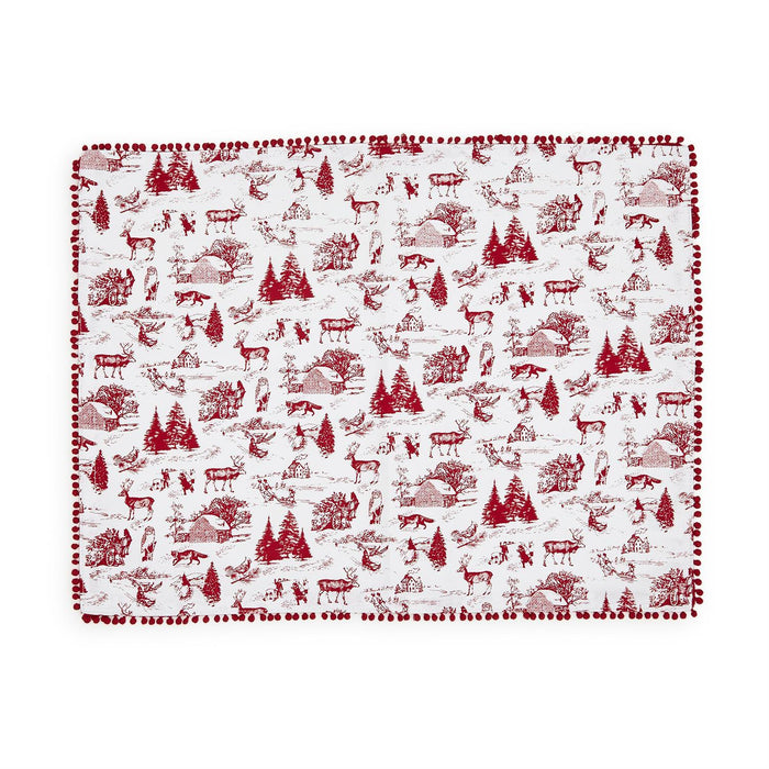 Set of 4 Winter Toile Placemats with Pom Pom Trim.