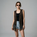 Gilet court à franges marron foncé - Mode K-fashion femme - Taille S