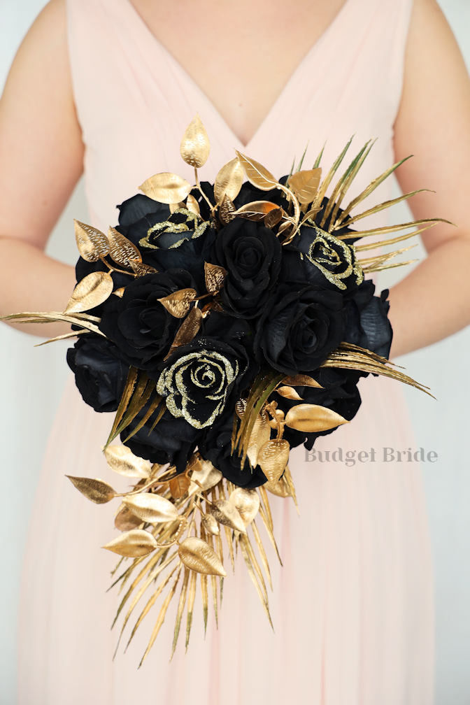 Silk Wedding Bouquet in Black and Gold - $65.00 | New Year Collection
