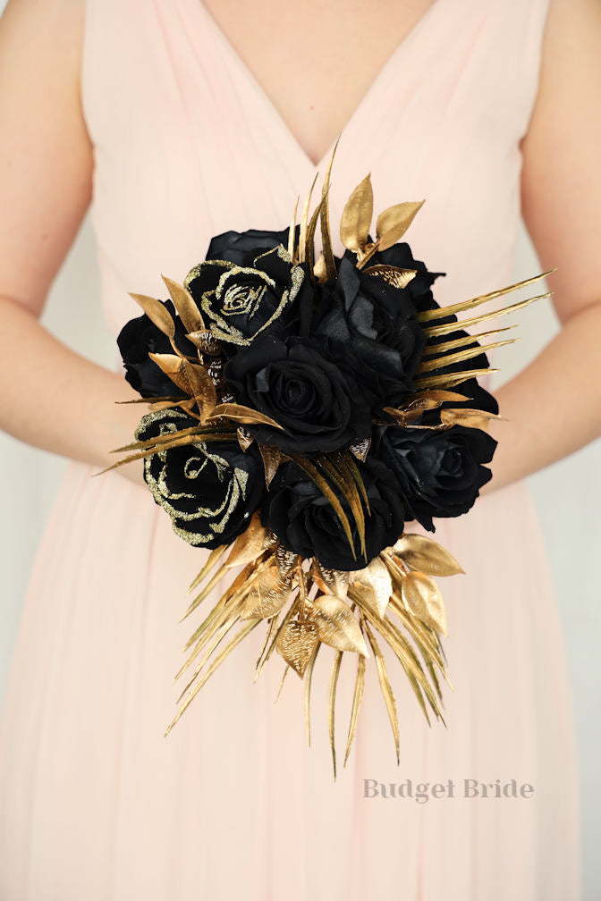 Silk Wedding Bouquet in Black and Gold - $65.00 | New Year Collection
