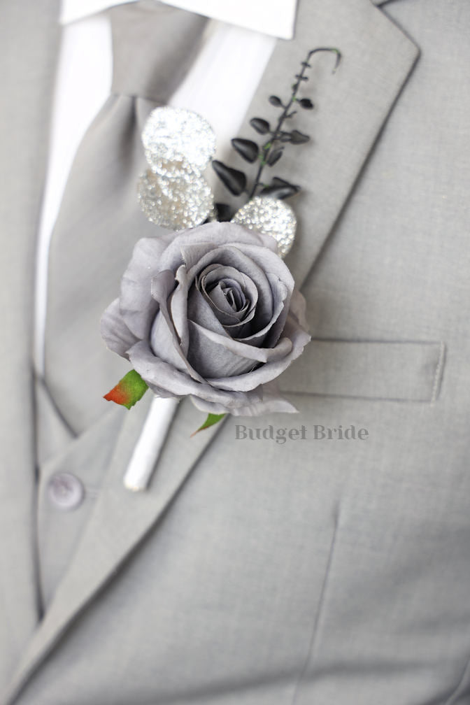 Silk Wedding Bouquet in Black and Silver - $75.00 | Amara Collection