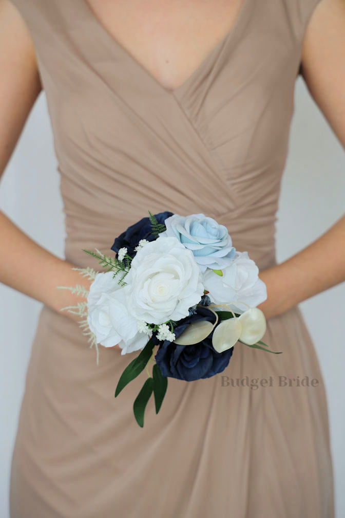 Silk Wedding Bouquet in Blue and Gold - $170.00 | Soren Collection