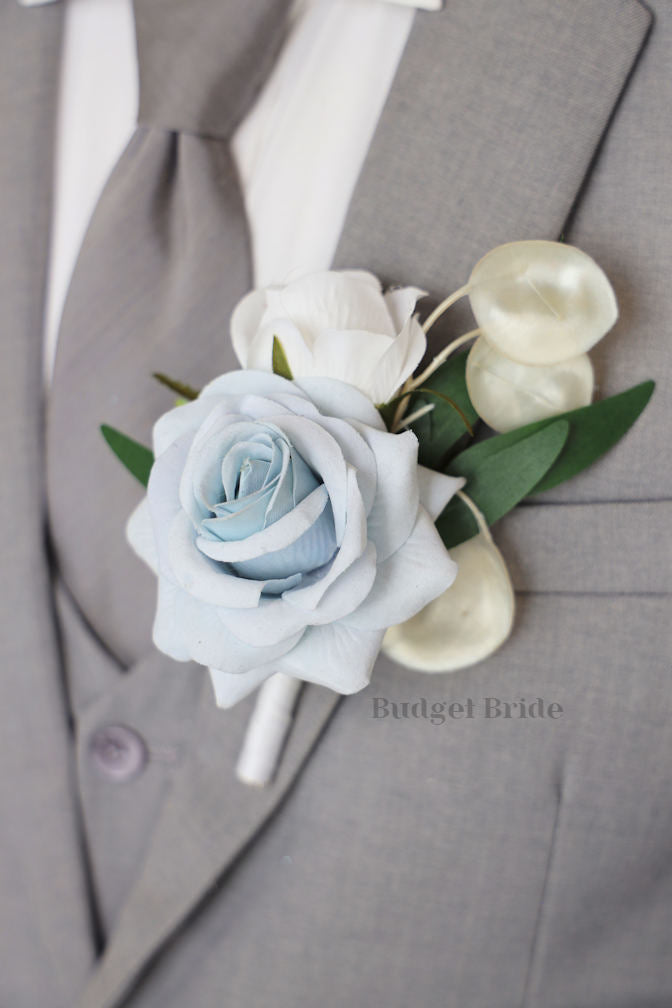 Silk Wedding Bouquet in Blue and Gold - $170.00 | Soren Collection