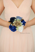 Silk Wedding Bouquet in Blue and Gold - $45.00 | Fletcher Collection
