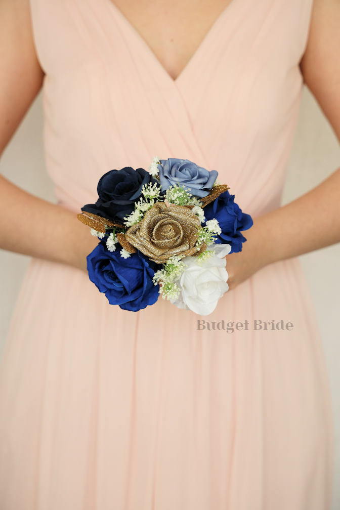 Silk Wedding Bouquet in Blue and Gold - $45.00 | Fletcher Collection