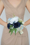 Silk Wedding Bouquet in Blue and Gold - $58.50 | Soren Collection