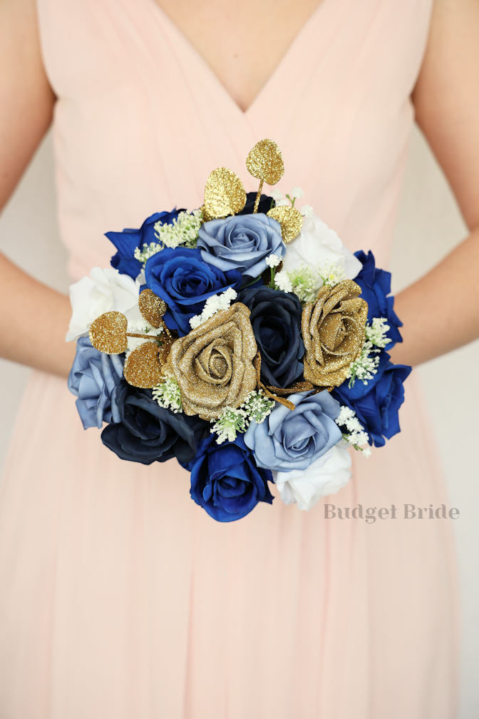 Silk Wedding Bouquet in Blue and Gold - $65.00 | Fletcher Collection