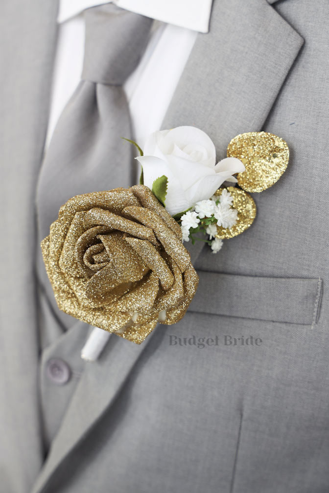 Ink blue, navy blue, royal blue and gold glitter roses with babies breath wedding flower brides bouquet with roses and peonies