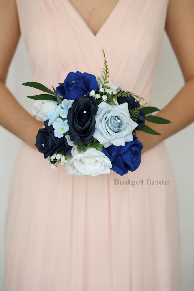 Silk Wedding Bouquet in Mixed Blues - $170.00 | Elric Collection