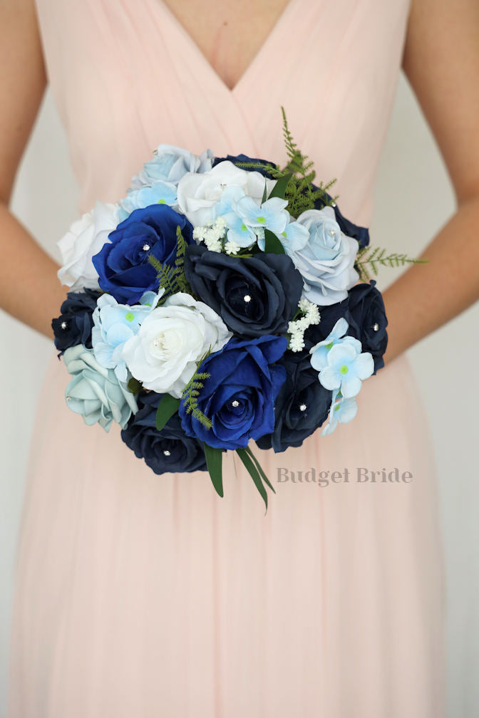 Silk Wedding Bouquet in Mixed Blues - $58.50 | Elric Collection