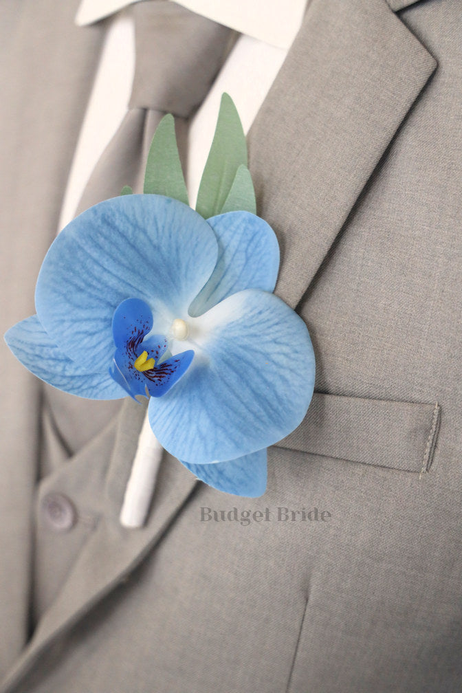 Silk Wedding Bouquet in Peach and Blue - $39.50 | Nectarine Collection