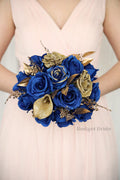 Silk Wedding Bouquet in Royal Blue and Gold - $75.00 | Brooklyn Collection