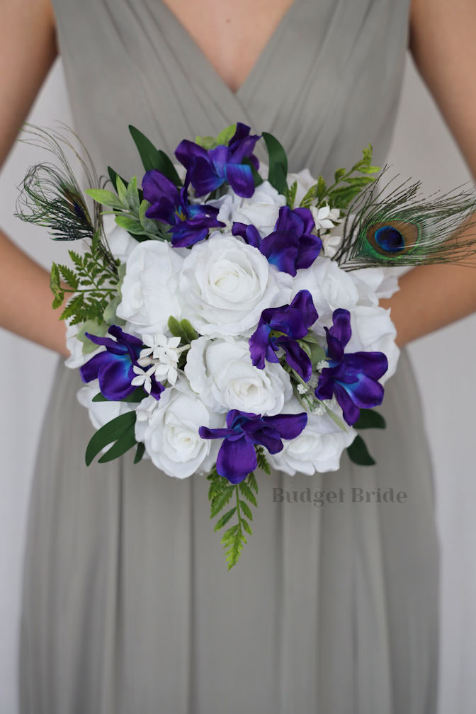Silk Wedding Bouquet with Blue Orchids - $195.00 | Edison Collection