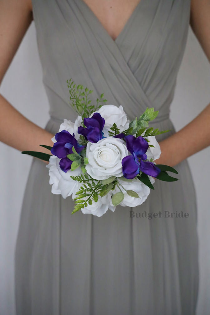 Silk Wedding Bouquet with Blue Orchids - $45.00 | Edison Collection