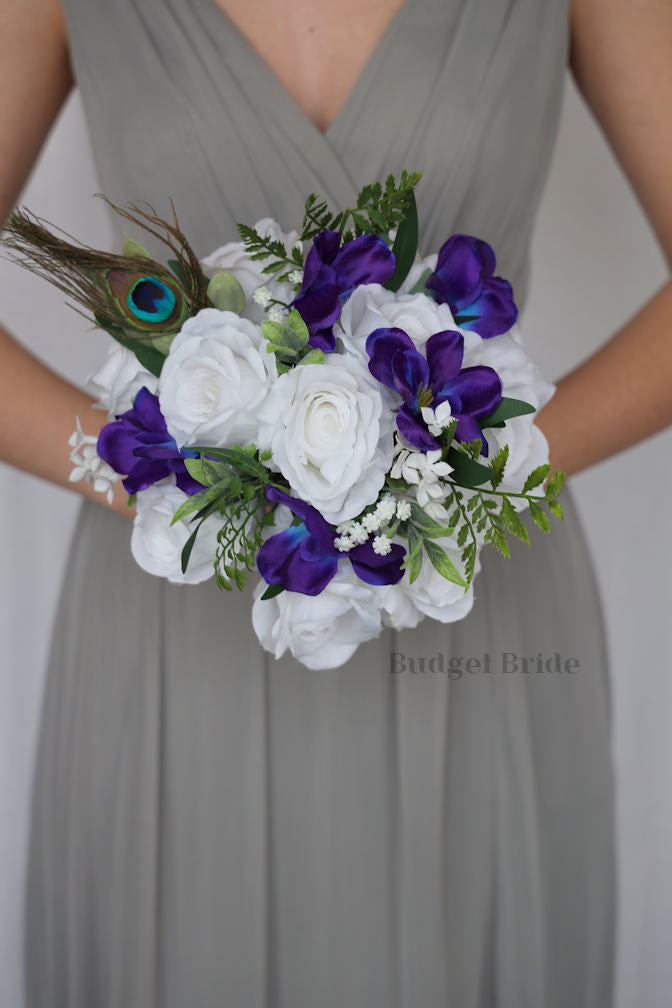 Silk Wedding Bouquet with Blue Orchids - $45.00 | Edison Collection