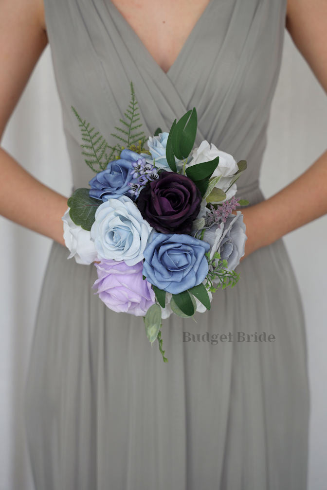 Silk Wedding Bouquet with Steel Blue - $39.50 | Nen Collection