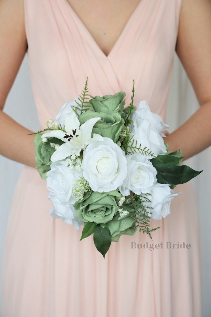 Silk Wedding Bouquet with White Lilies - $45.00 | Saturn Collection