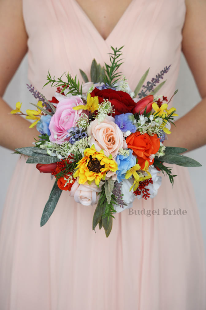 Silk Wedding Bouquet with Wildflowers - $65.00 | Isla Collection