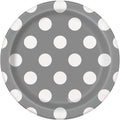 Silver and White Polka Dot Dessert Plates/ 8 Count /7"