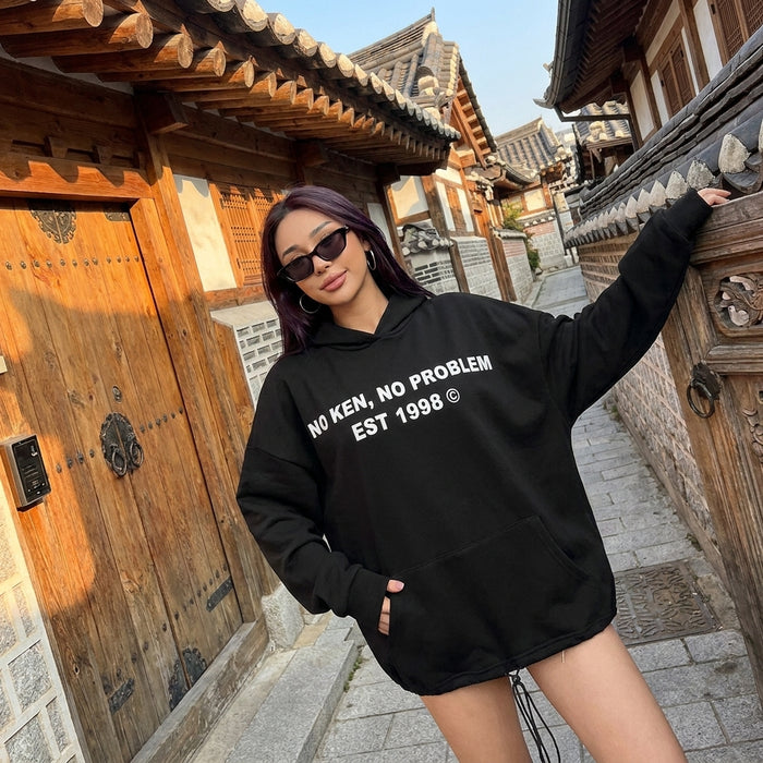 Sweat à capuche oversize noir pour femme - Koreanxwear
