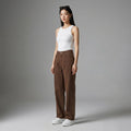 Pantalon denim droit taille haute marron pour femme - Koreanxwear - Taille XS