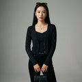 Ensemble cardigan rayé gris et camisole noire - Mode Coréenne - Taille S