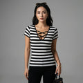 T-shirt rayé noir et blanc slim fit - Mode Coréenne - Taille S