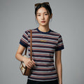 T-shirt brodé rayé à manches courtes coupe slim - Koreanxwear - Taille S