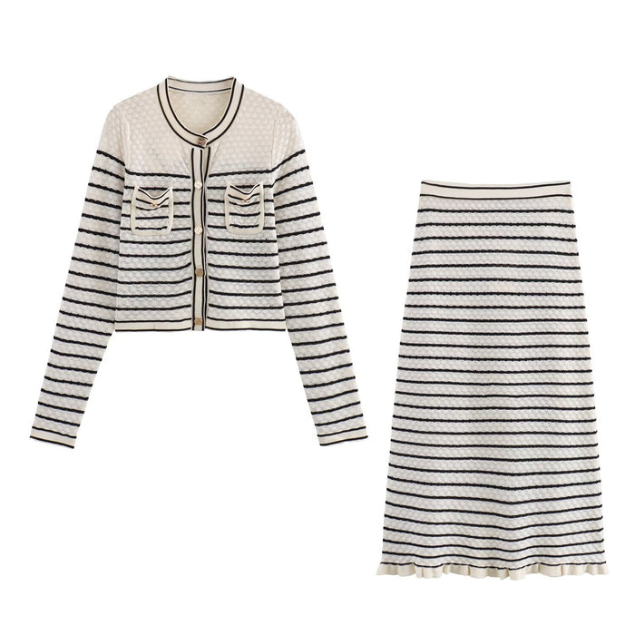 Striped Knitted Sweater and Skirt Set