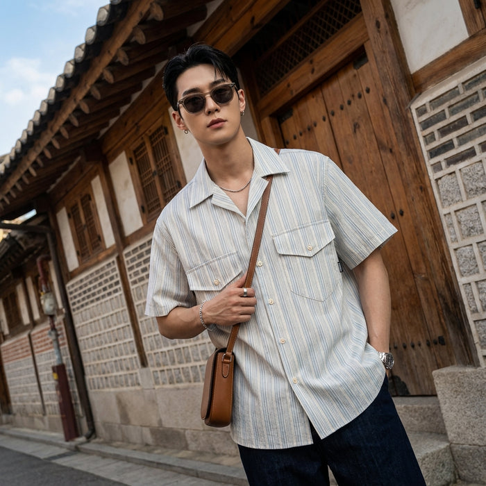 Chemise rayée loose homme streetwear K-fashion