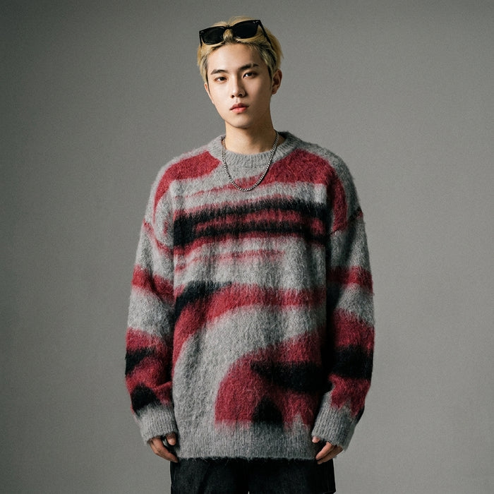 Pull rayé oversize streetwear pour homme et femme - Koreanxwear - Taille M