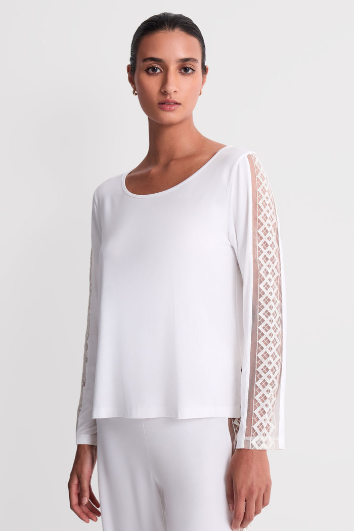 Aubade Ivory Modal Long Sleeve Top with Embroidery - Sweet Obsession