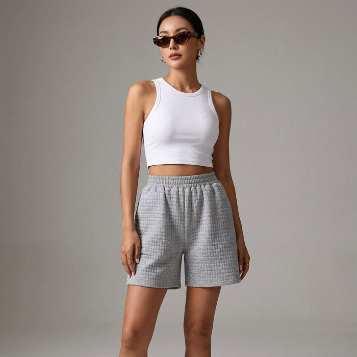 Short femme taille élastique texturé gris - Koreanxwear - Taille XL - Grande Taille