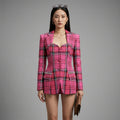 Blazer carré croisé rose pour femme - Koreanxwear - Taille S