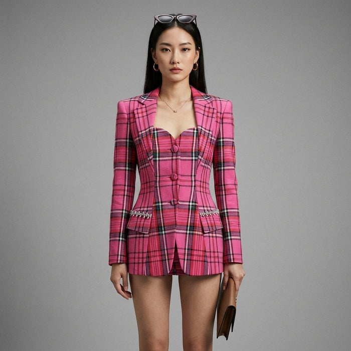 Blazer carré croisé rose pour femme - Koreanxwear - Taille S