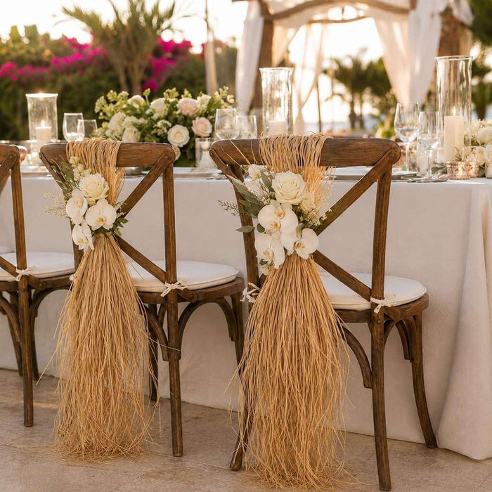 Trimmed Natural Raffia Bundle 300 grams used to decorate wedding chairs