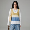 Haut tricoté bicolore style K-fashion col rond femme Koreanxwear - Taille S